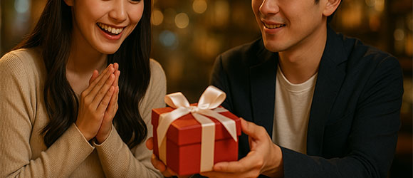 20代女性がプレゼントをもらって喜んでいる画像