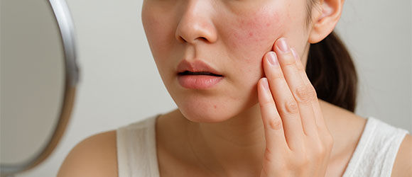 お酒で肌荒れしている女性